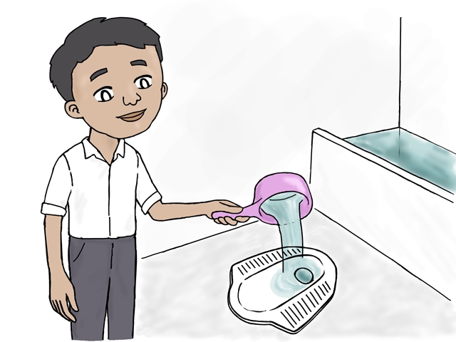 水槽と手桶があるカンボジアのトイレ